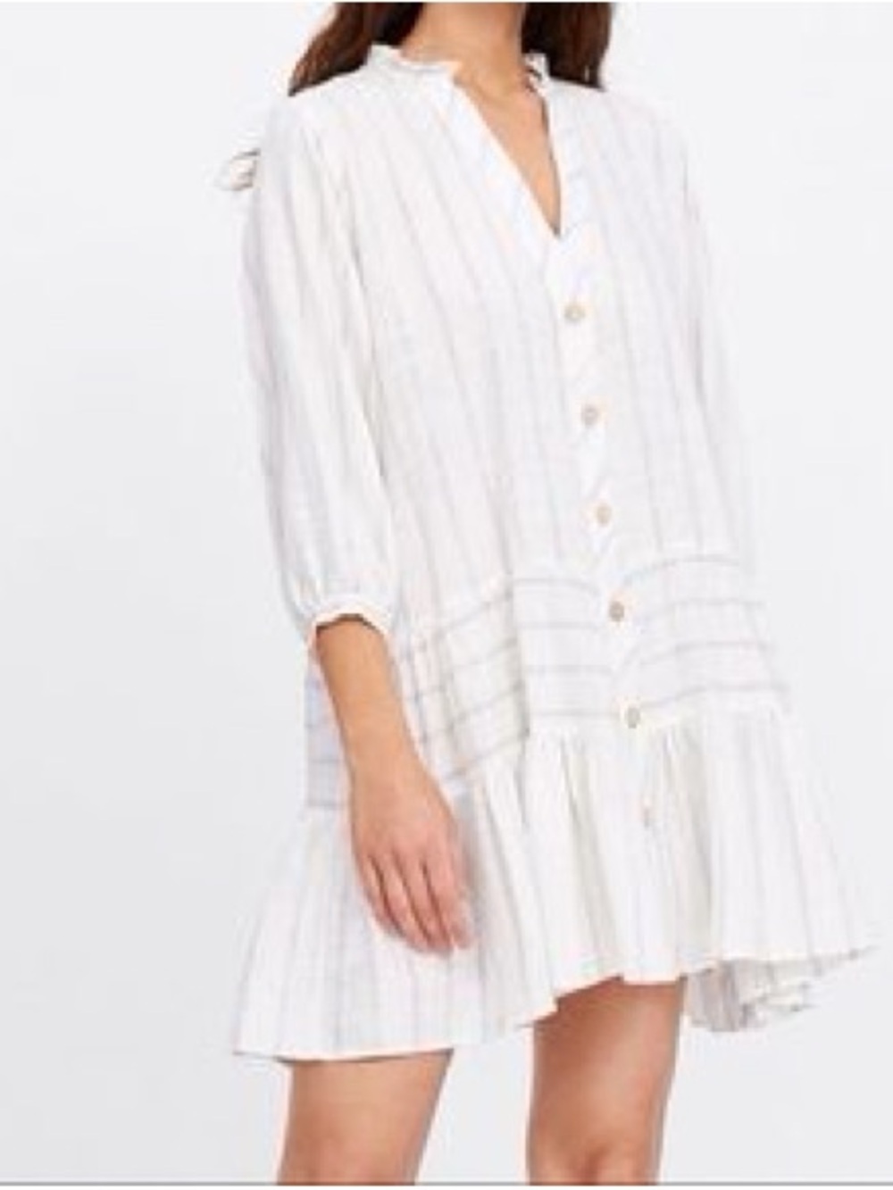 Zara White Striped Button-Front Tiered Shift Dress